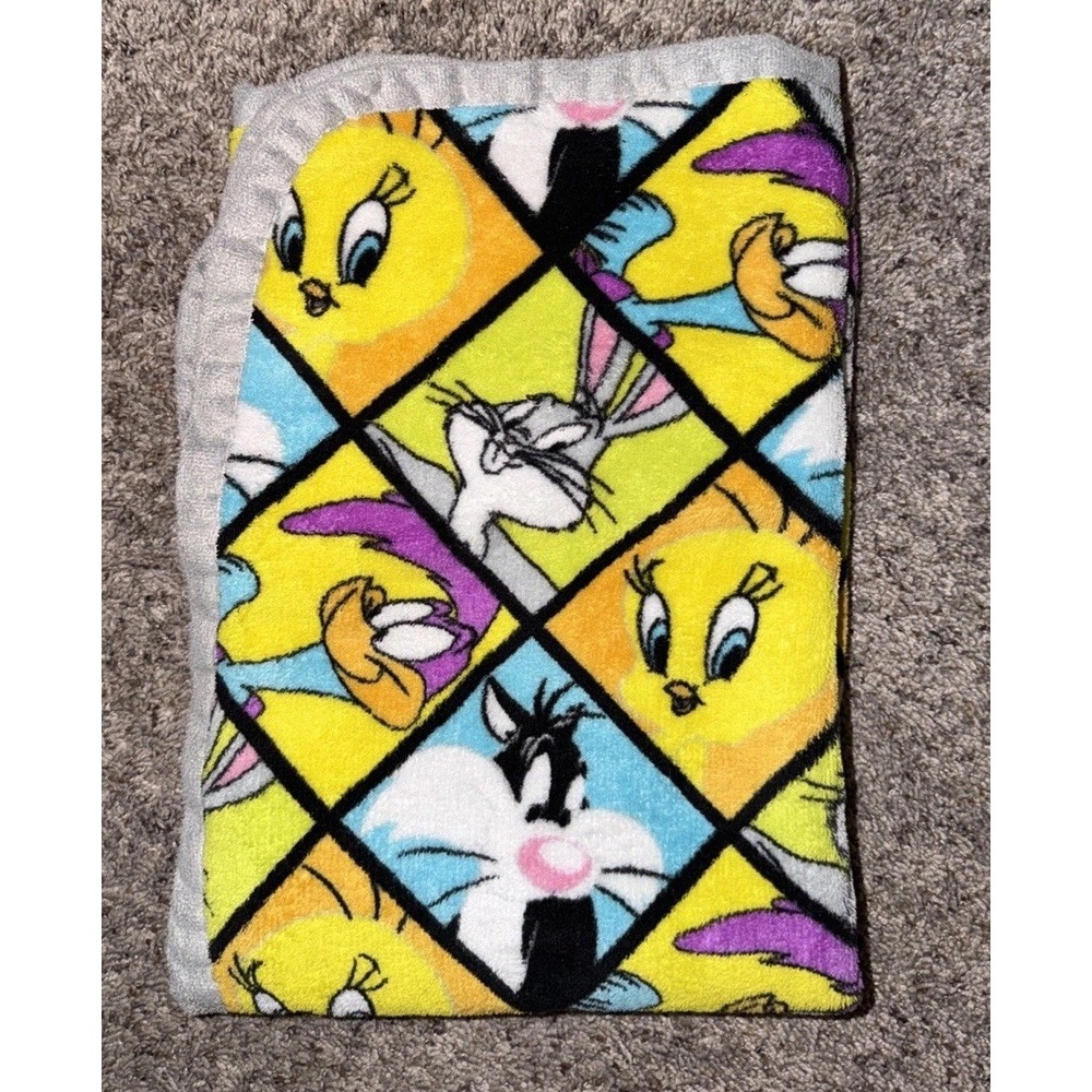 Vintage Looney Tunes Tweety Sylvester Bugs Bunny Daffy Plush Throw Blanket 30x40